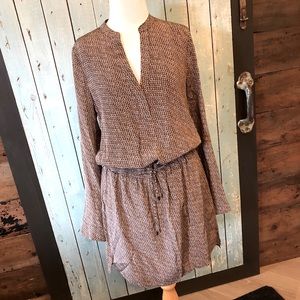 Vince Geometric Silk Drawstring Shirt Dress